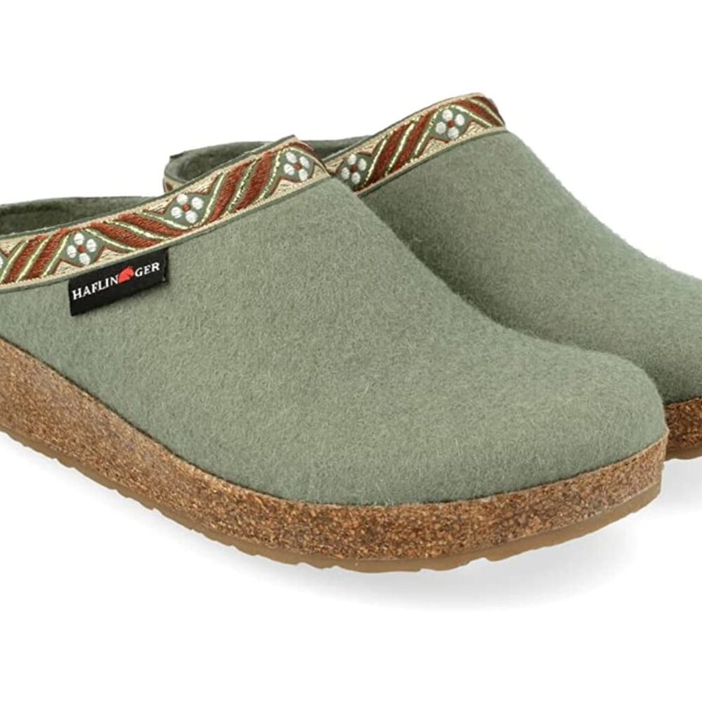Haflinger "Art Noveau" 2025 Raised Heel Wool Mule in Kiwi, NIB, Runs Large
